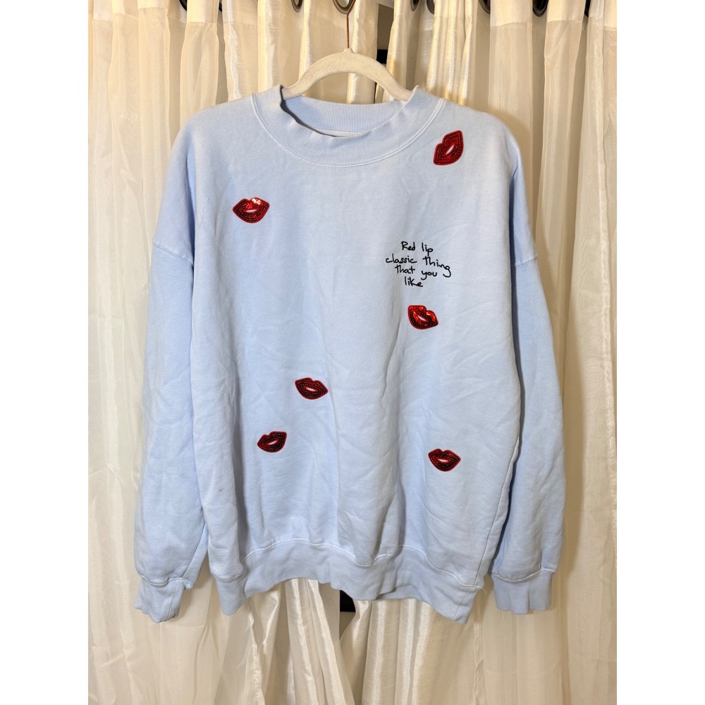 Taylor Swift 1989 Taylor's Version Sweatshirt Women L Blue Red Lip Sequin Style